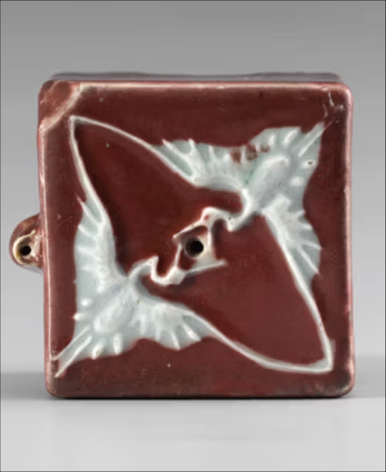 Traditional South Korean ceramic, with the Hwayo crane insignia